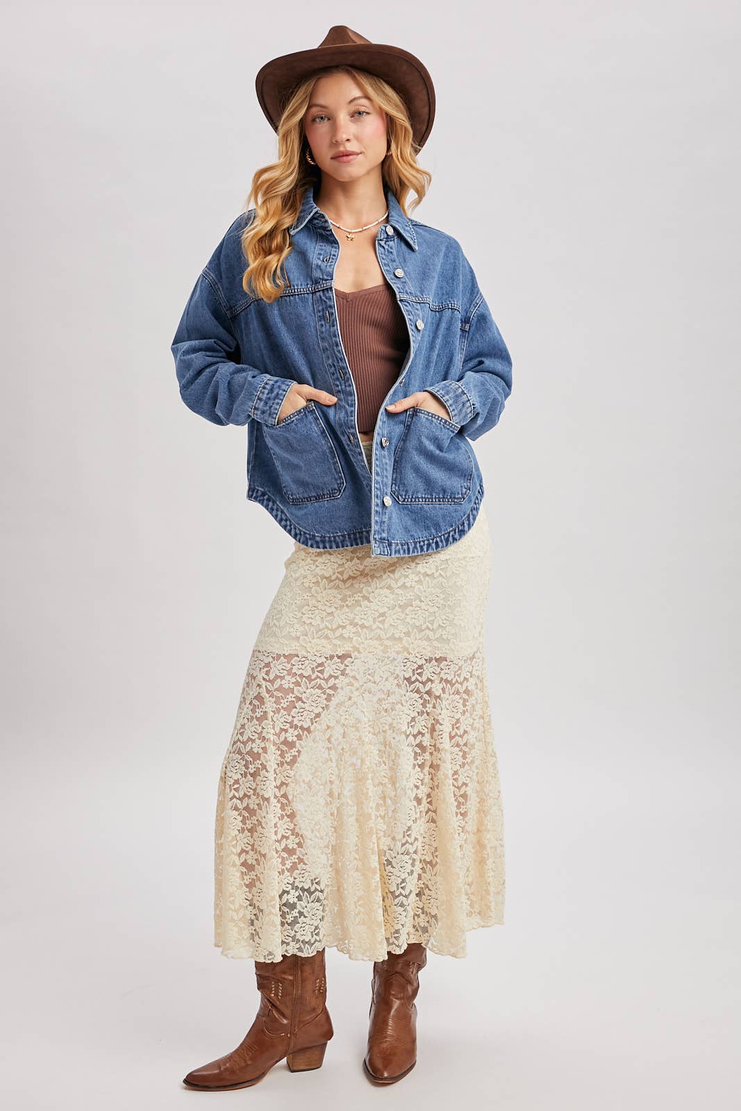 DENIM BUTTON DOWN SHACKET WITH POCKETS | CH001