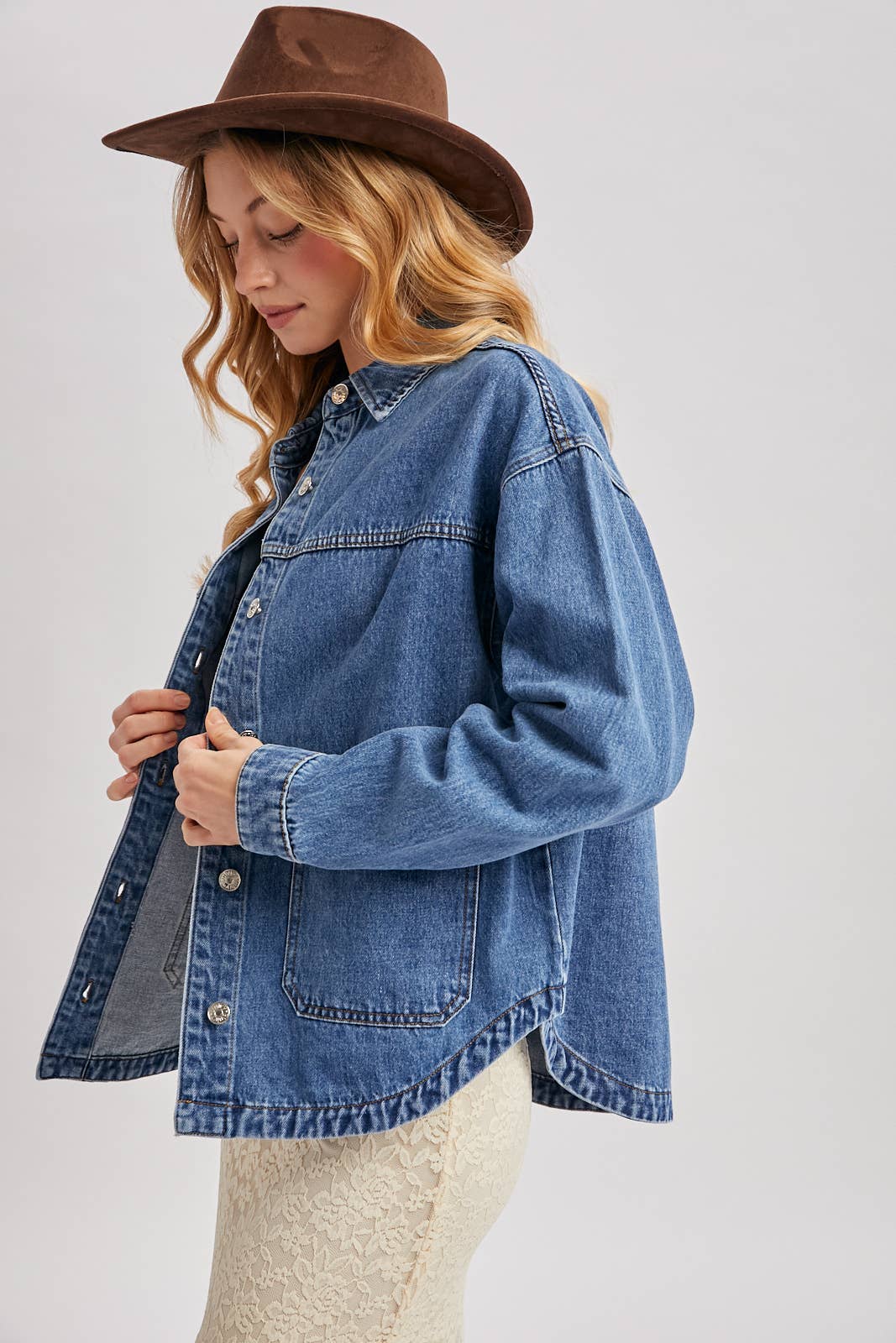 DENIM BUTTON DOWN SHACKET WITH POCKETS | CH001