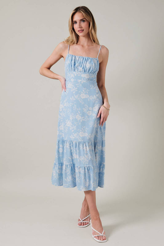 SLEEVELESS BACK SMOCKING SLIT MAXI DRESS | V017