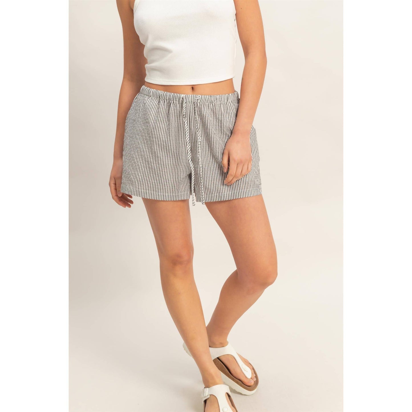 Striped Drawstring Waist Shorts | C006