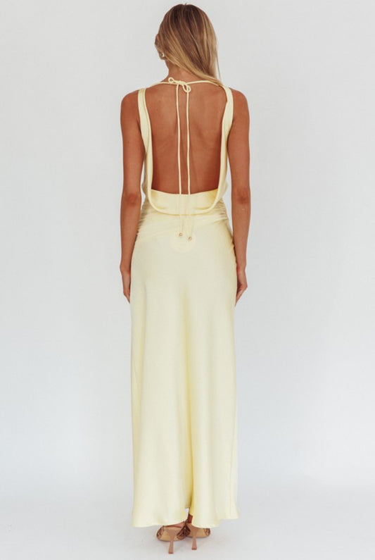 Cowl Neck Satin Maxi Dress | V005