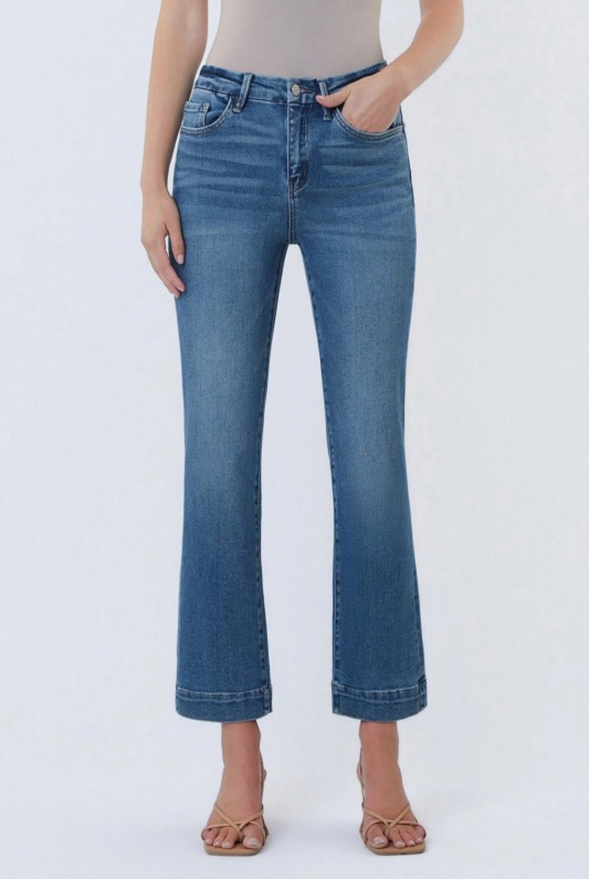 High Rise Seamless WB Trouser Hem Kick Flare Jeans | P003