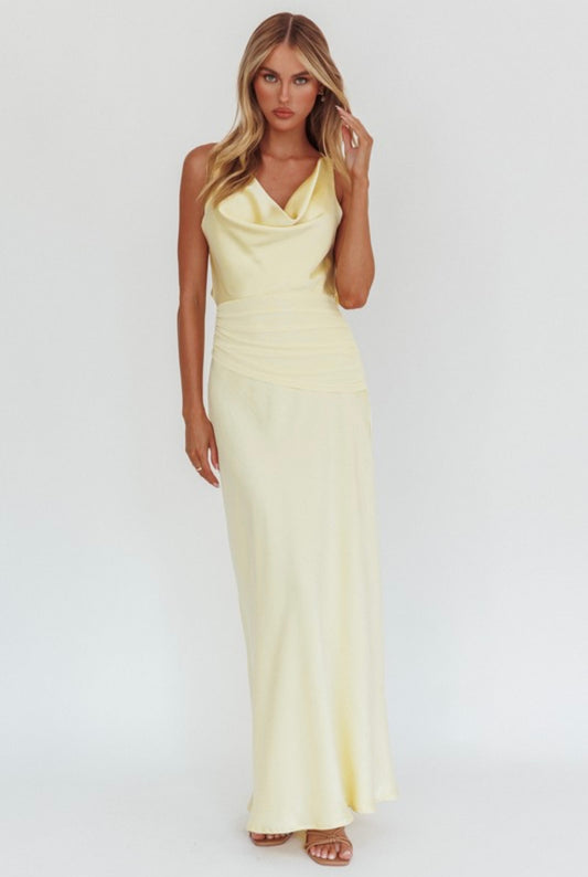 Cowl Neck Satin Maxi Dress | V005