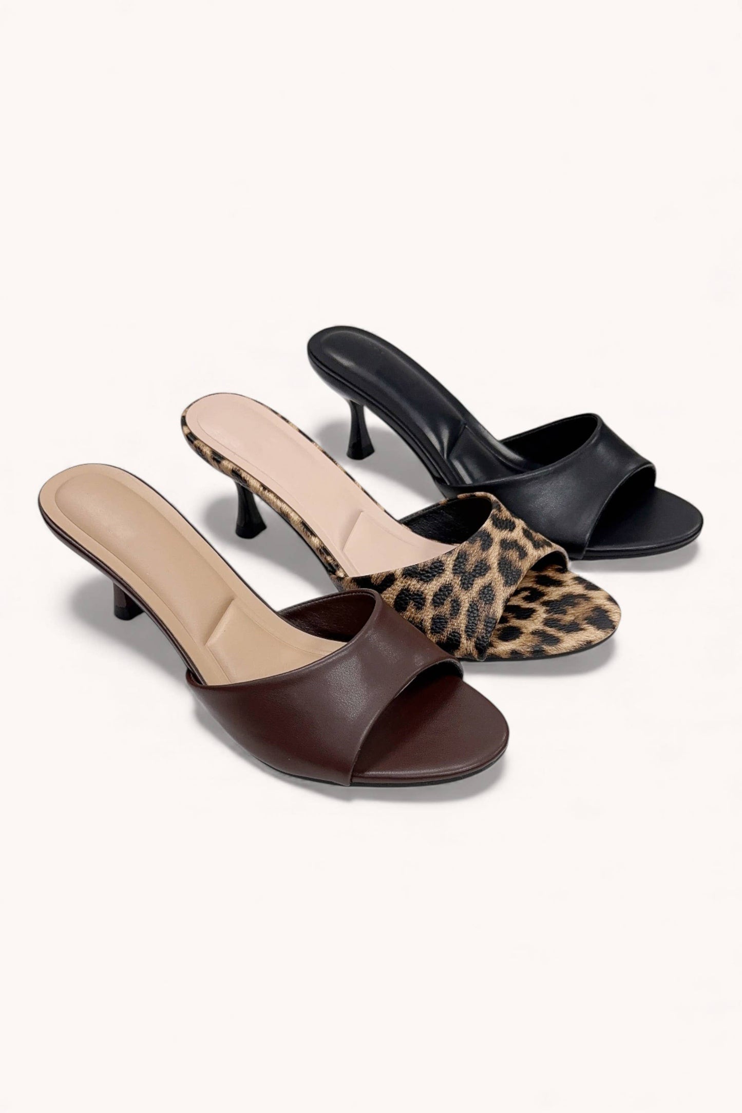 ANGIE-1C SOPHISTICATED OPEN TOE KITTEN HEEL MULES | Z002