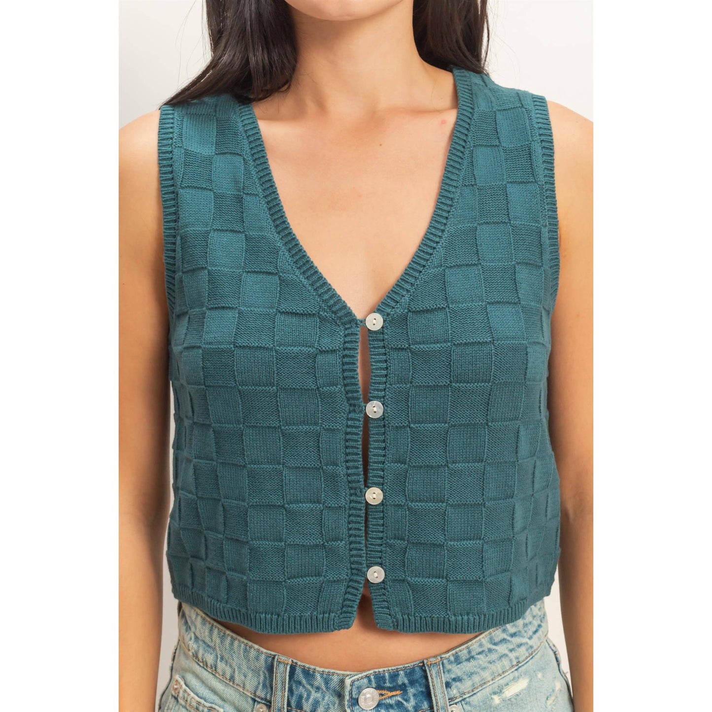Basket Weave V-Neck Sleeveless Vest | B003