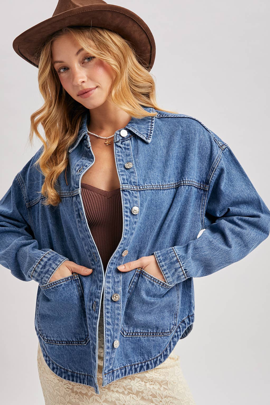 DENIM BUTTON DOWN SHACKET WITH POCKETS | CH001