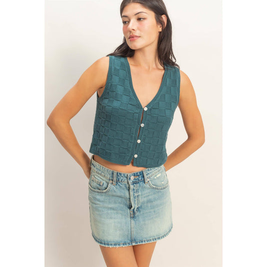 Basket Weave V-Neck Sleeveless Vest | B003