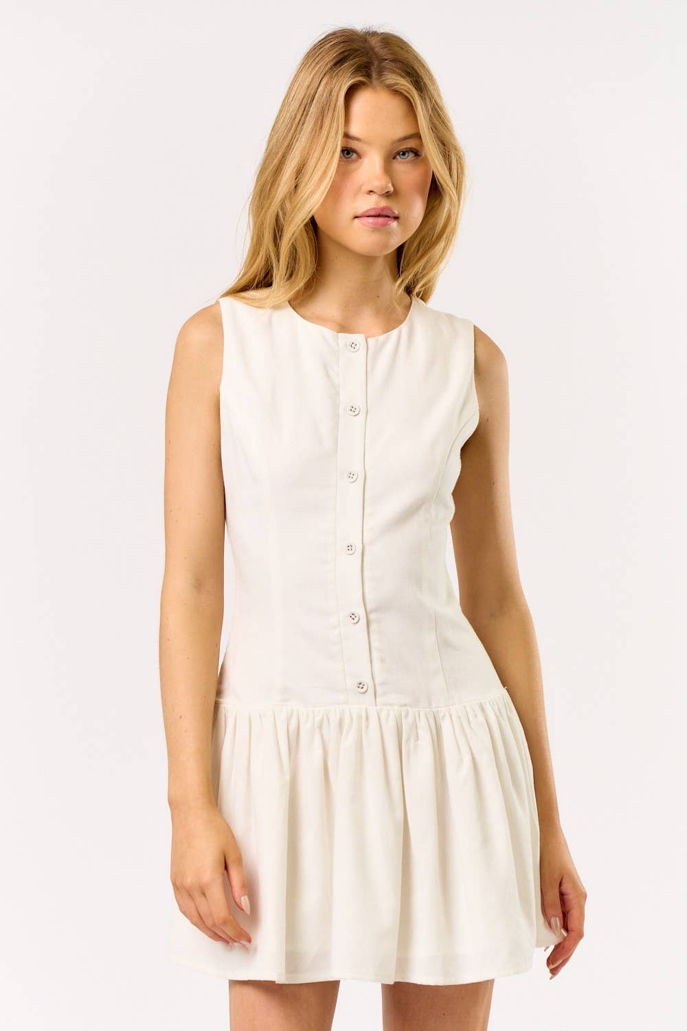 Sleeveless Button Down Mini Dress | V013