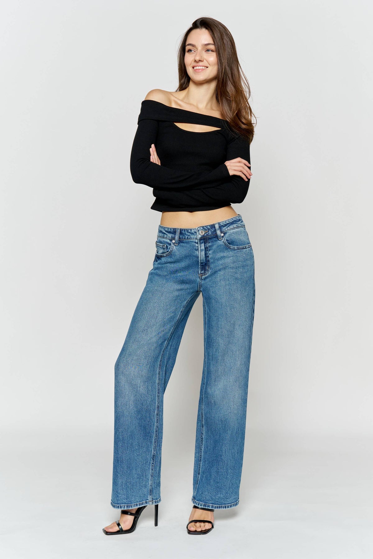 OPEN PACK Mid Waist Relaxed Wide Leg Jeans | P012