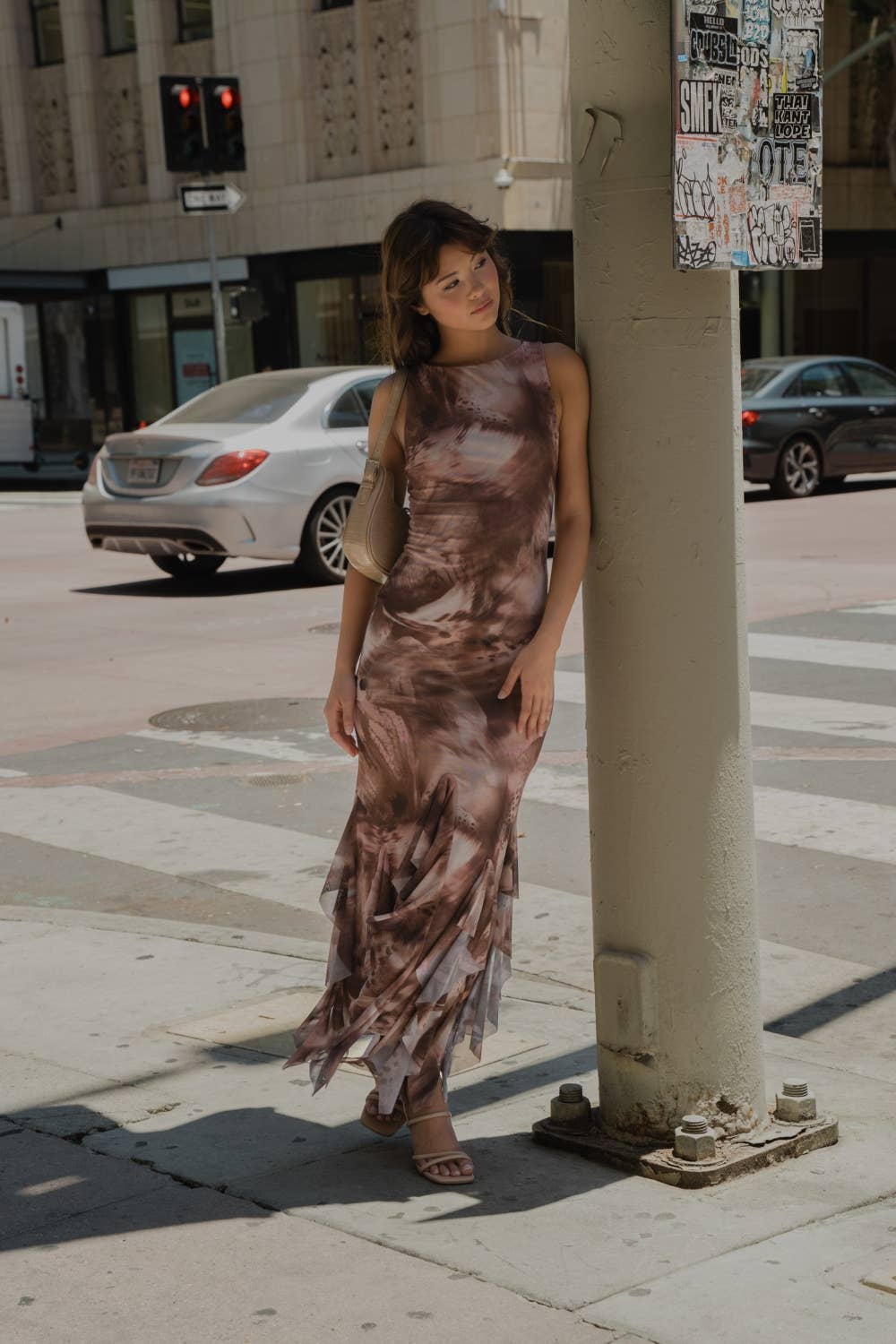 Mesh Maxi Dress with Ruffles | V015