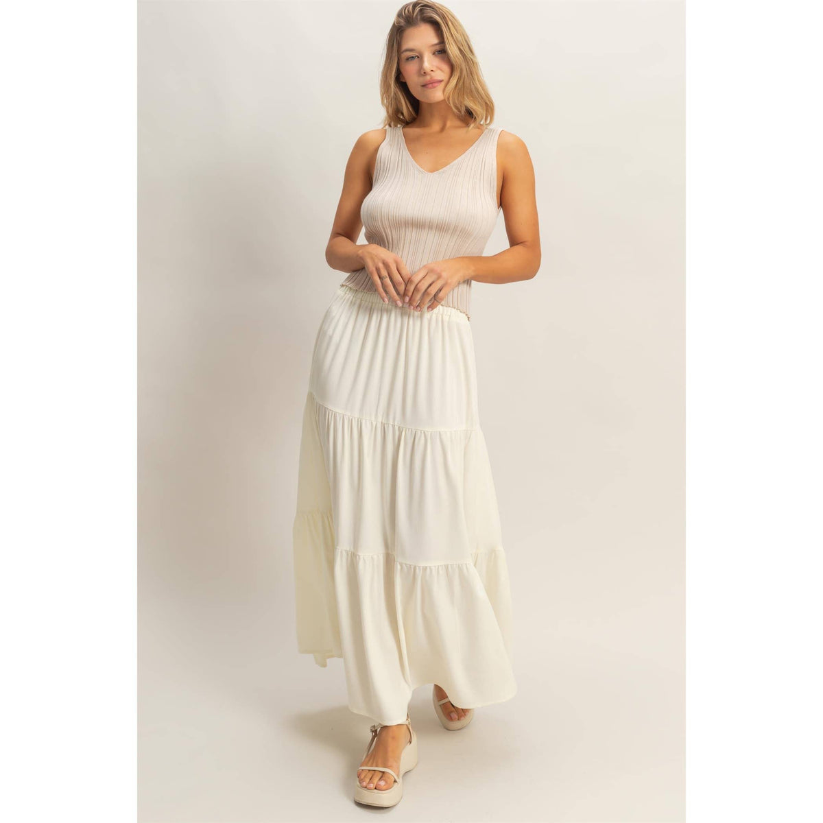 Elastic Waist 3-Tier Skirt | F001