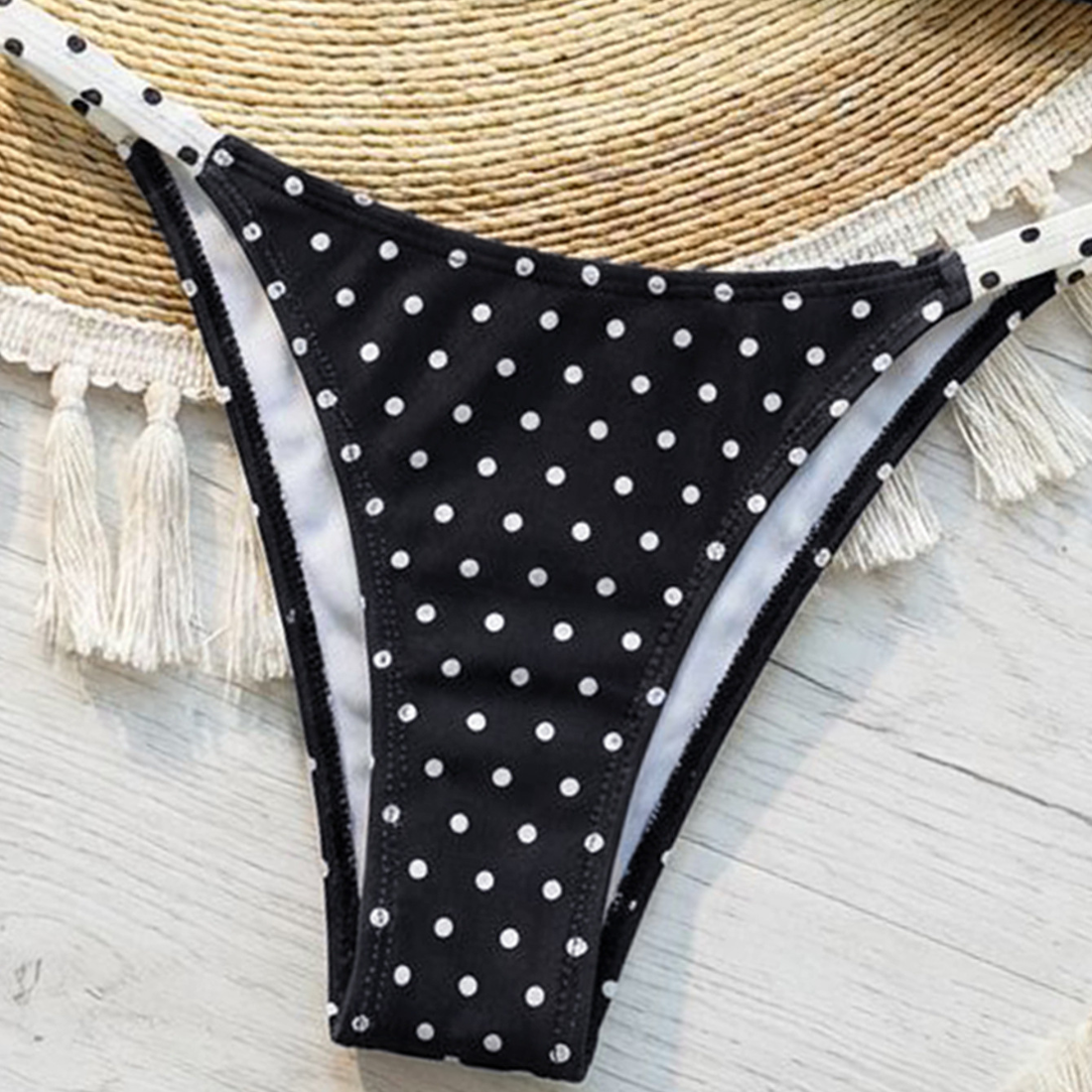 Women's Summer Thin Strap Vintage Polka Dot Beach Bikini Set | BK004