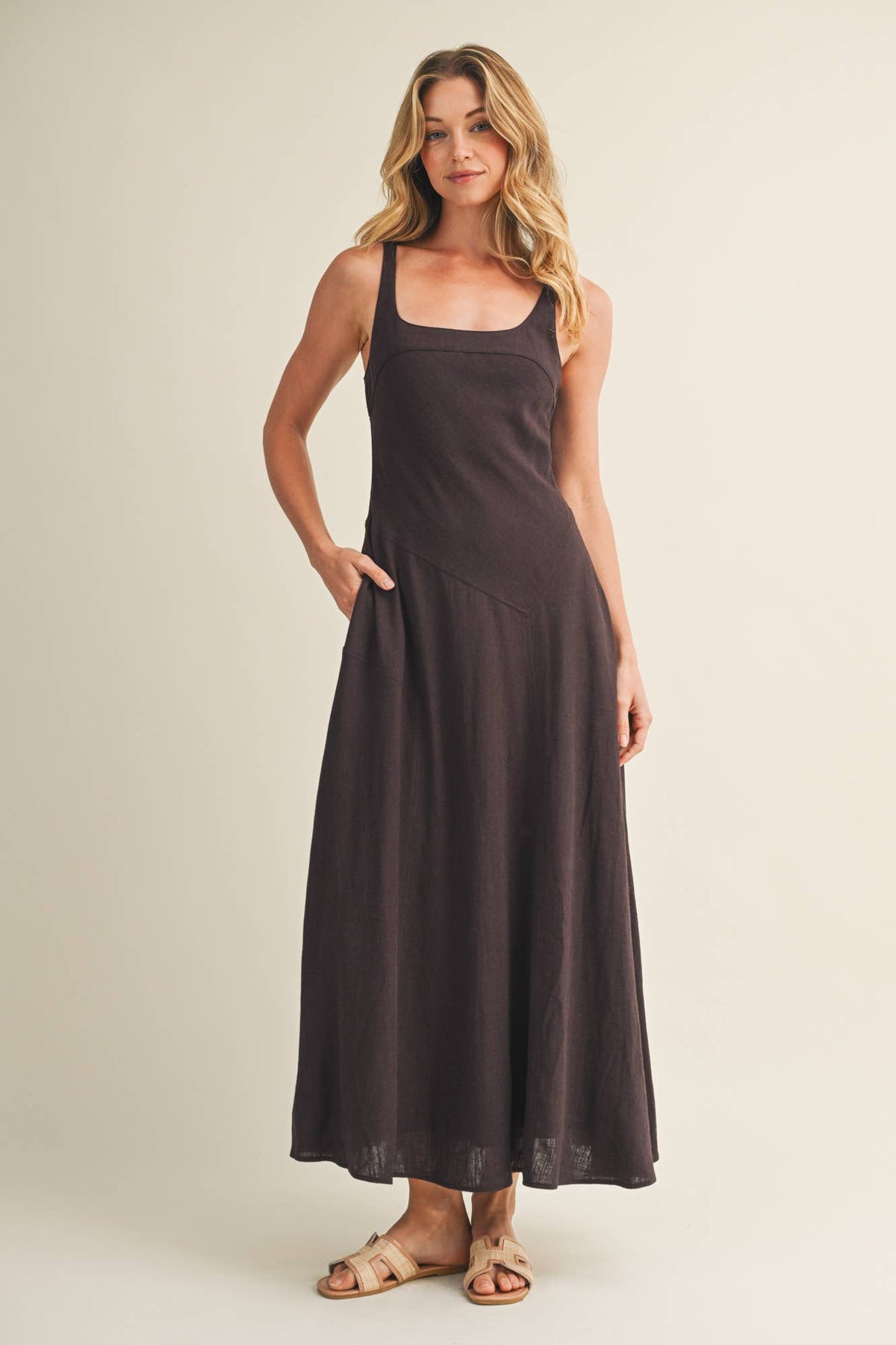 Square Neck Asymmetrical Seam Maxi | V023