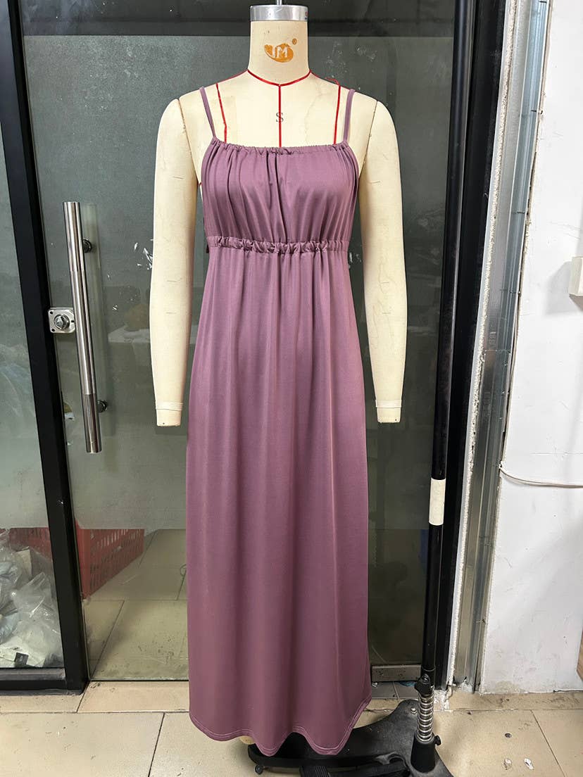 Drawstring Spaghetti Strap Maxi Dress | V034