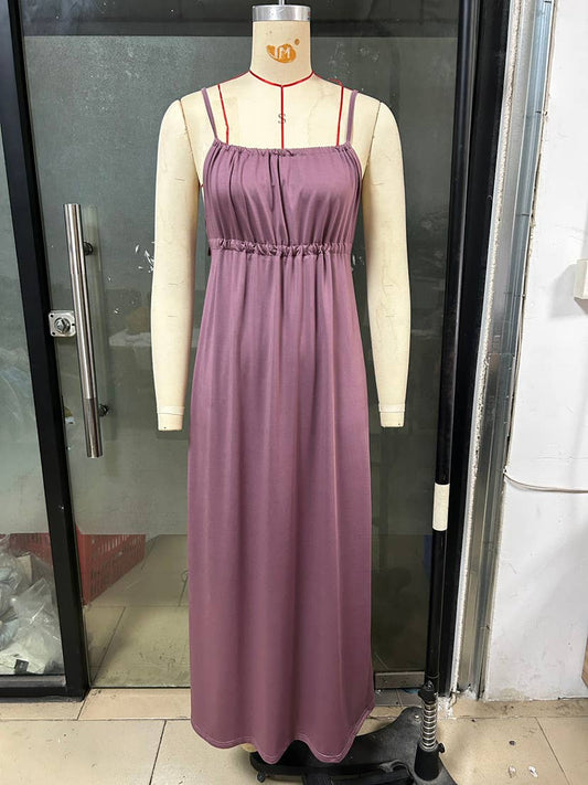 Drawstring Spaghetti Strap Maxi Dress | V034