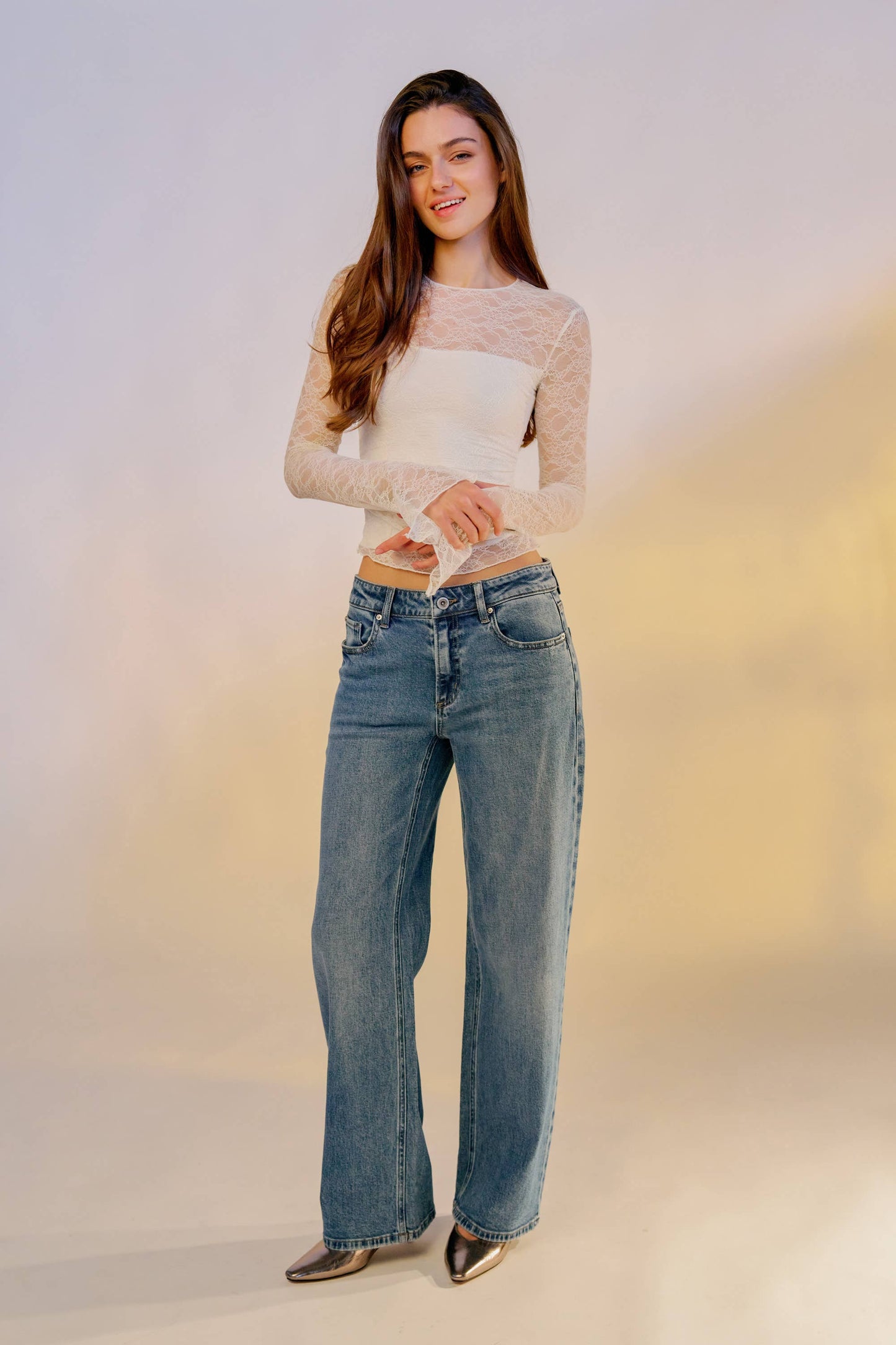 OPEN PACK Mid Waist Relaxed Wide Leg Jeans | P012