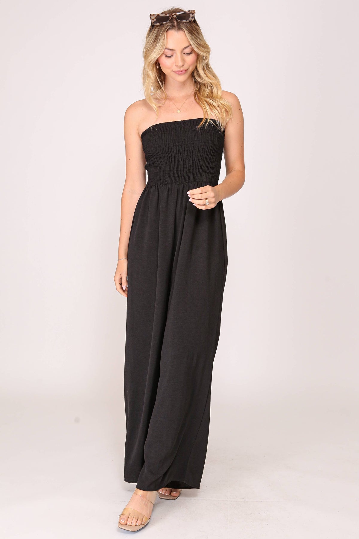 Smocked Strapless Jumpsuit | R003