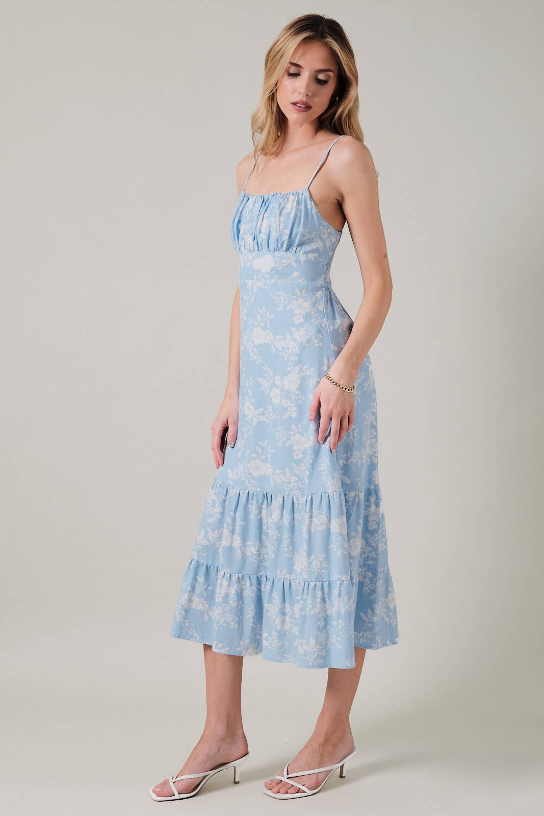 SLEEVELESS BACK SMOCKING SLIT MAXI DRESS | V017