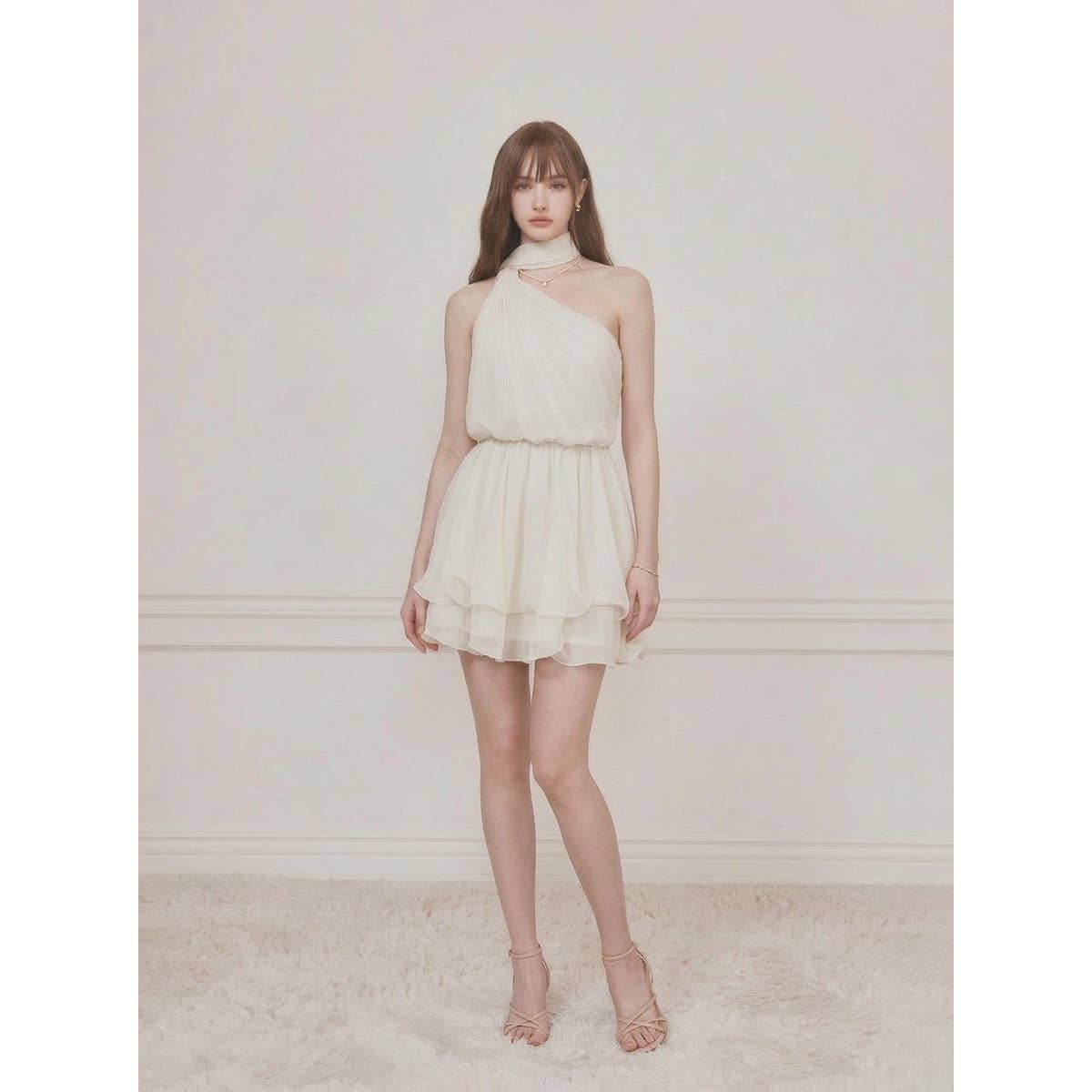 RUFFLED HALTER NECK MINI DRESS | V033