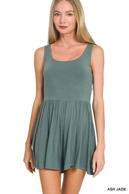 Double Layered Tank Romper W/ Pockets | R001