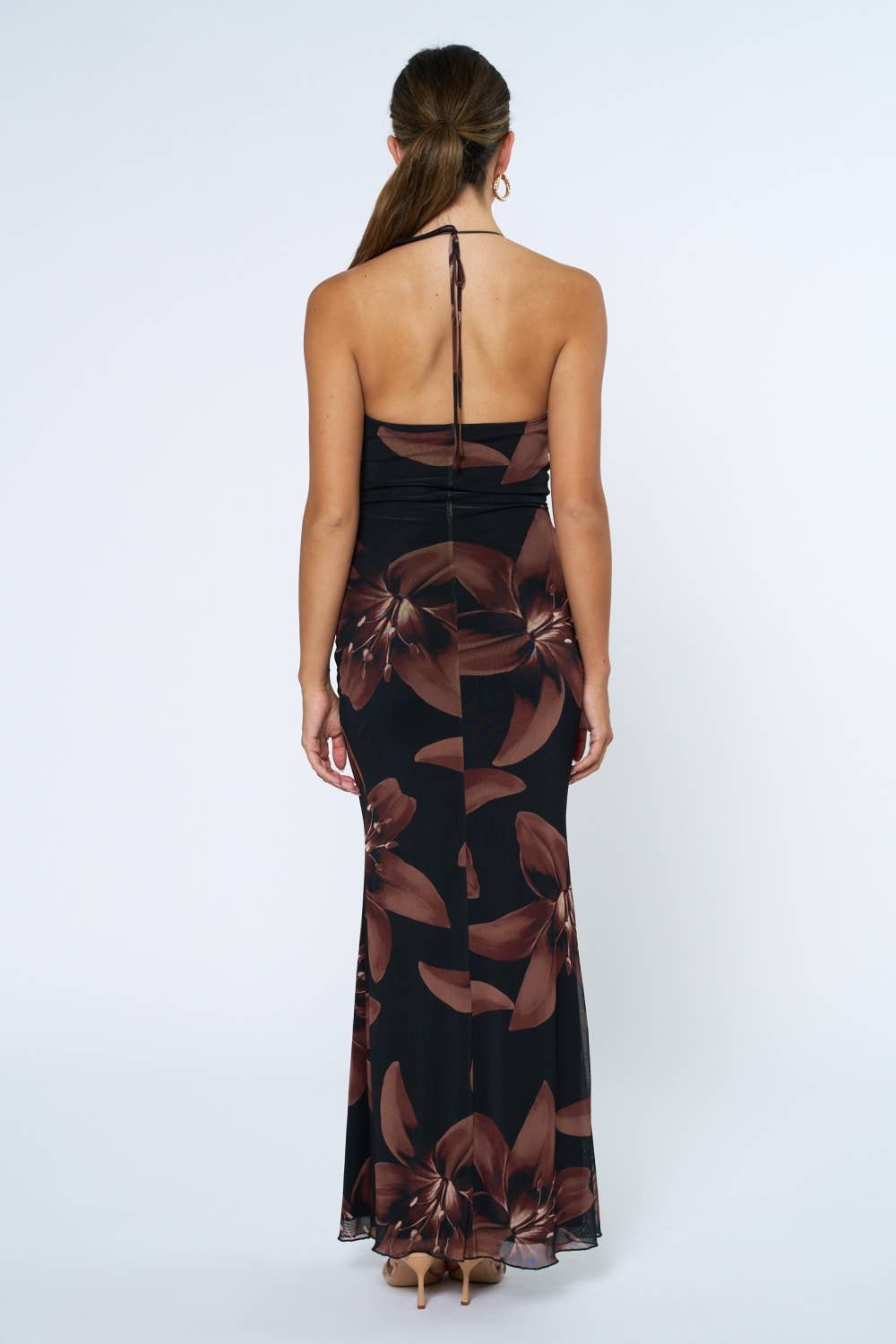 Halter Smocked Floral Maxi Dress | V014