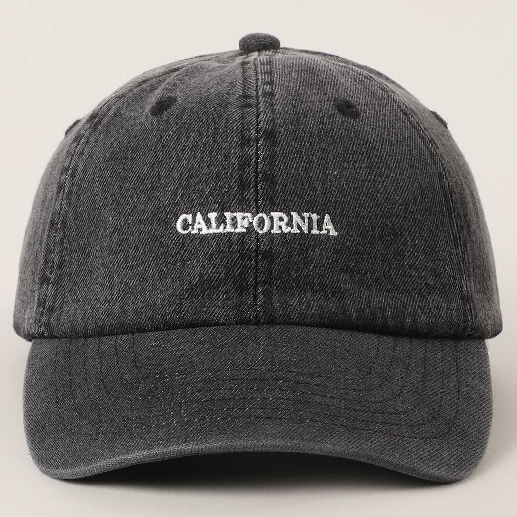CALIFORNIA Text Embroidery Denim Cap | HAT