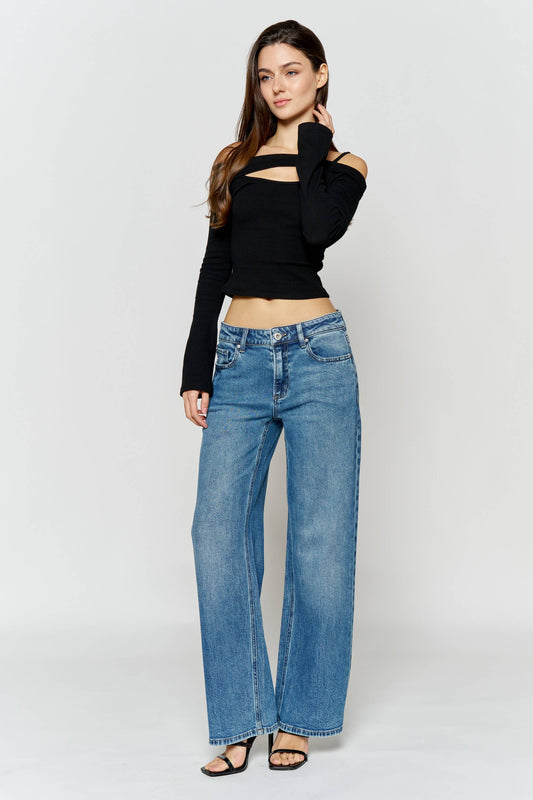 OPEN PACK Mid Waist Relaxed Wide Leg Jeans | P012