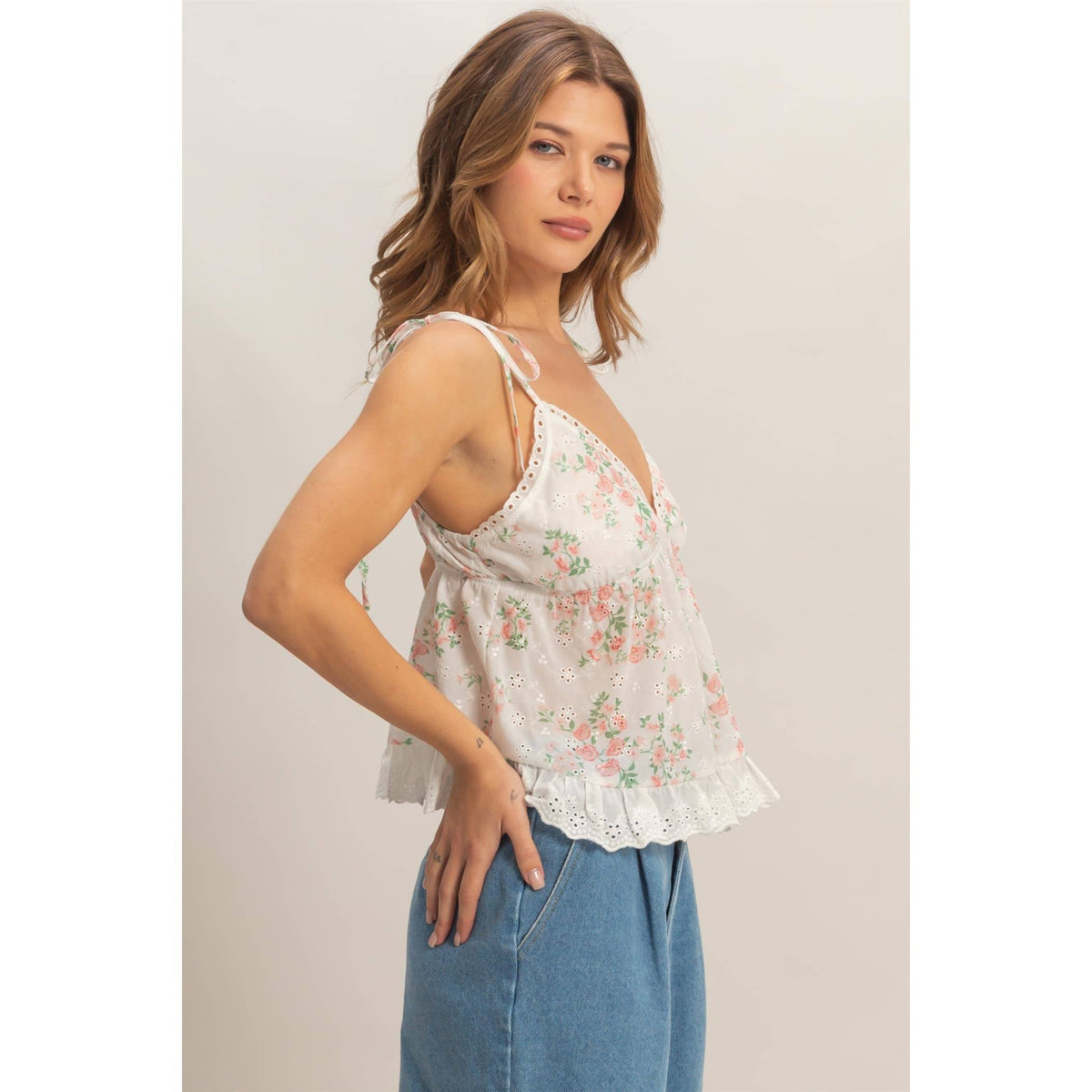 Floral Lace Trim Camisole | B002