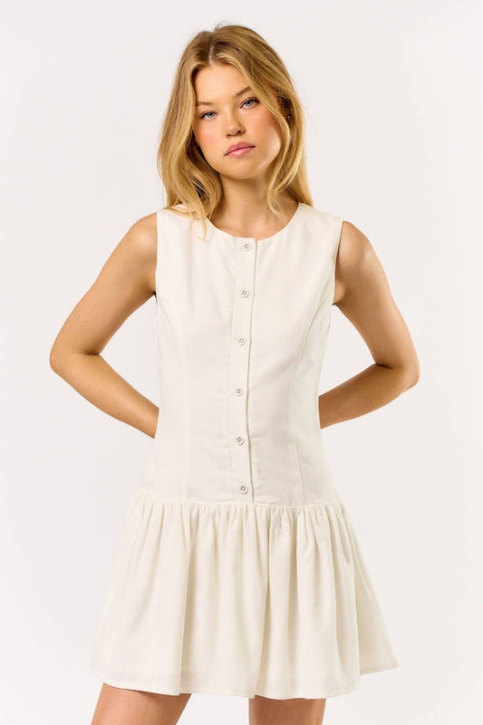Sleeveless Button Down Mini Dress | V013