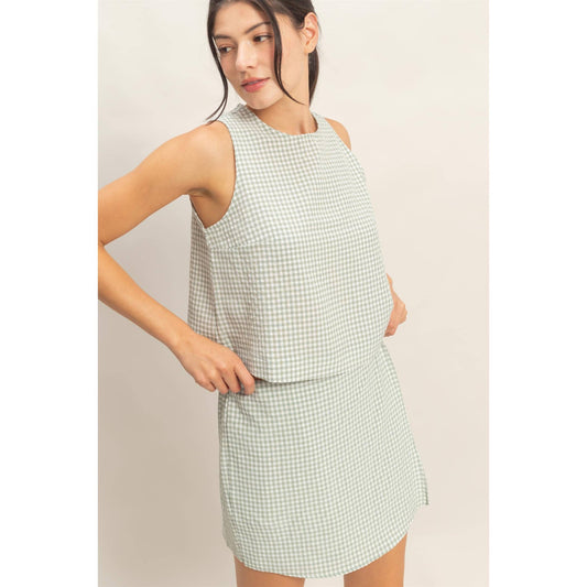 Gingham Checkered Sleeveless Top And Skort Set | SE003