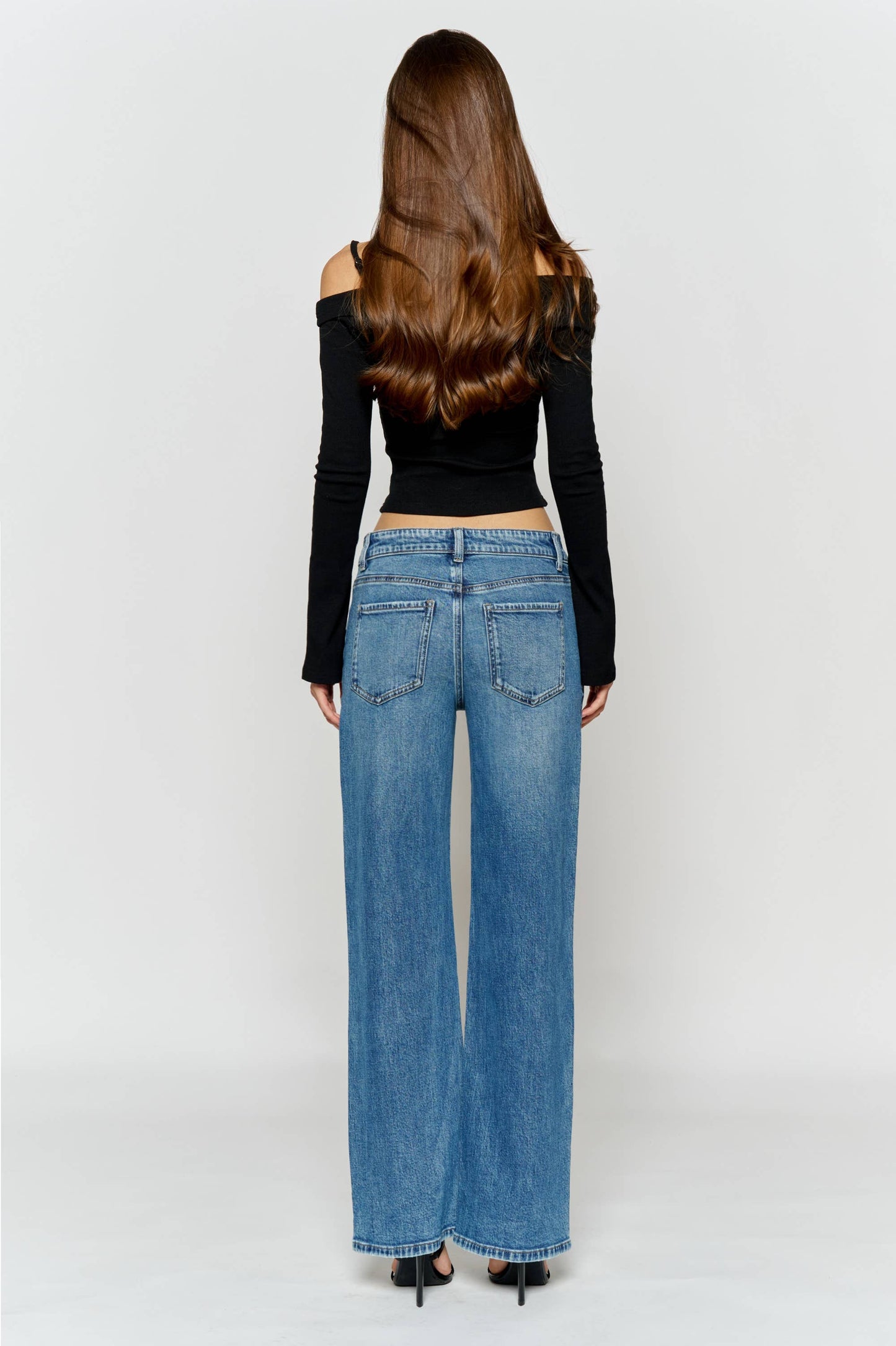 OPEN PACK Mid Waist Relaxed Wide Leg Jeans | P012