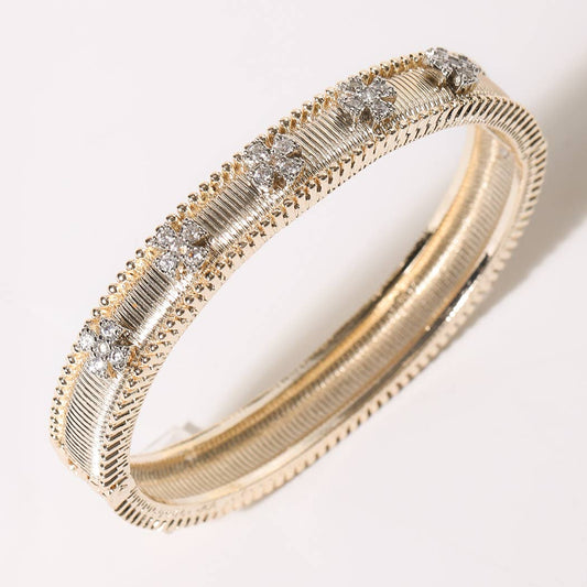 CZ Accent Textured Bangle Bracelet