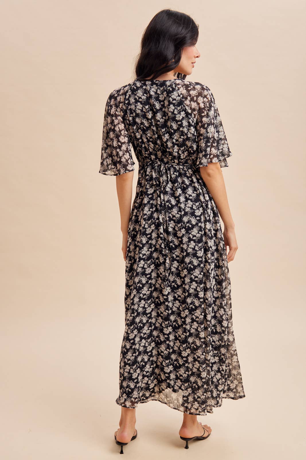 FLUTTER SLEEVE FLORAL MAXI DRESS