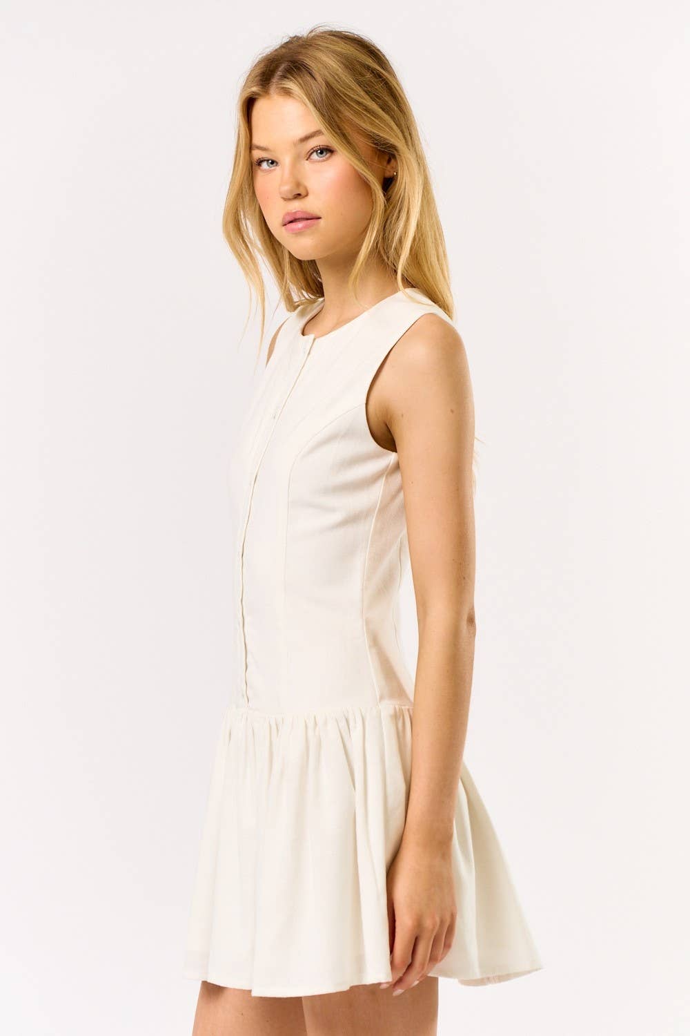 Sleeveless Button Down Mini Dress | V013
