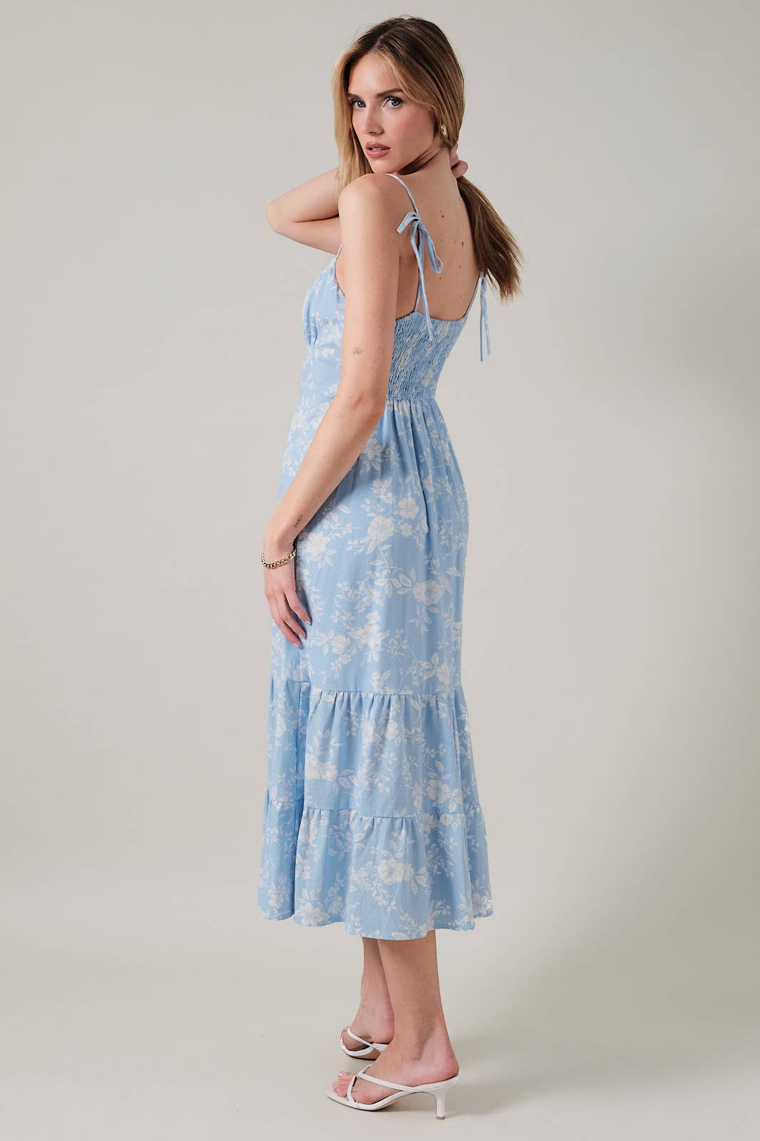SLEEVELESS BACK SMOCKING SLIT MAXI DRESS | V017